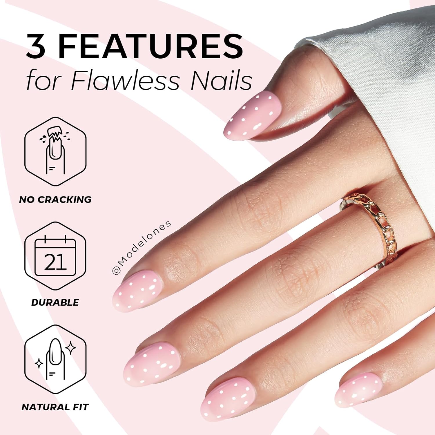Thumbnail 3 de Modelones Pink Short Polka Dot Press-On Nails – 32-Piece ABS Kit with Glue, Tabs, File, Prep Pads