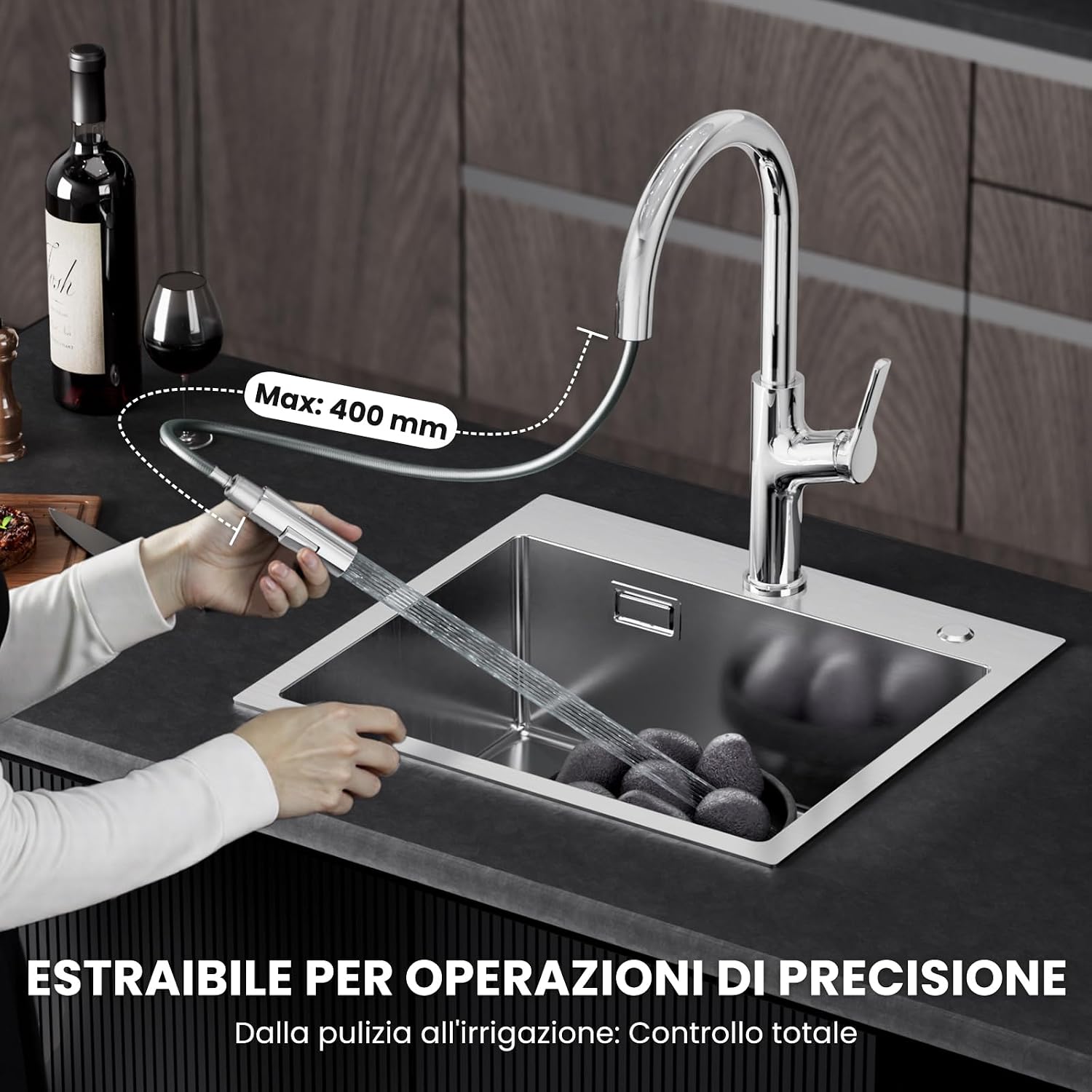 Detalle de CECIPA Rubinetto Cucina con Doccetta Estraibile 40 cm