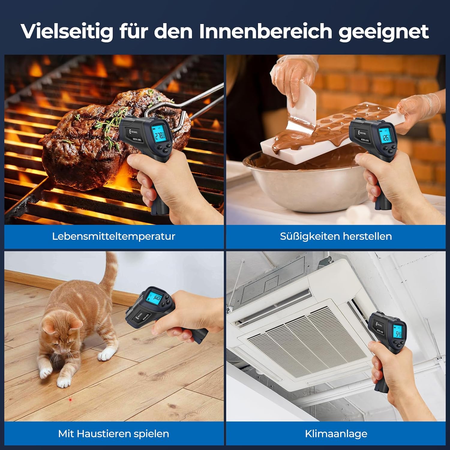 Thumbnail 4 de ERICKHILL Infrarot-Thermometer Laser 12:1 (‑50 bis 600 °C) mit einstellbarem Emissionsgrad – berührungslos