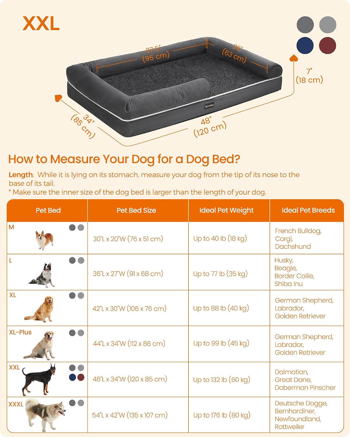 Detalle de Feandrea Orthopedic Dog Bed 120 x 85 cm