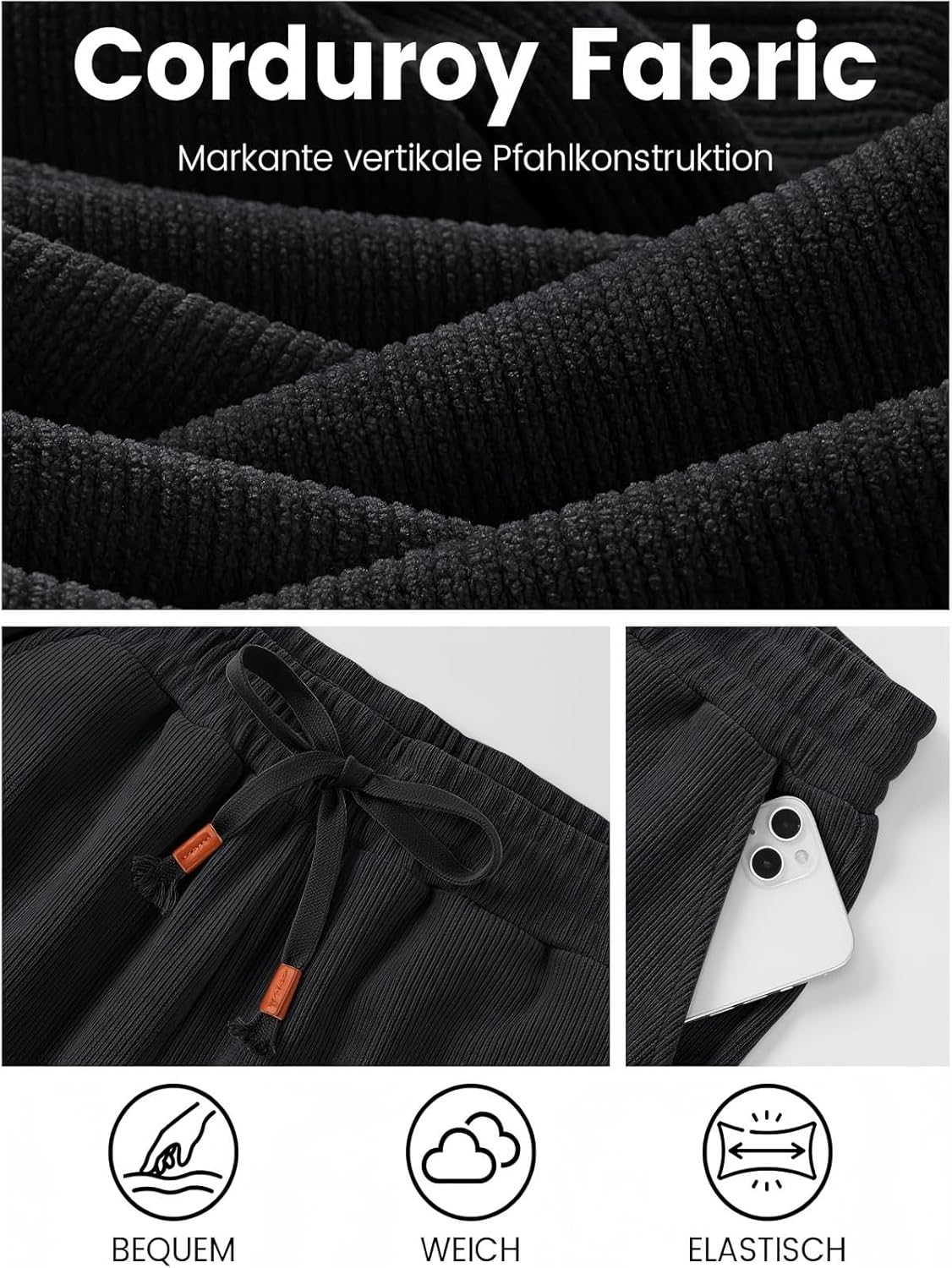 Thumbnail 3 de Pantaloni baggy uomo in velluto a coste con vita elasticizzata e cordino