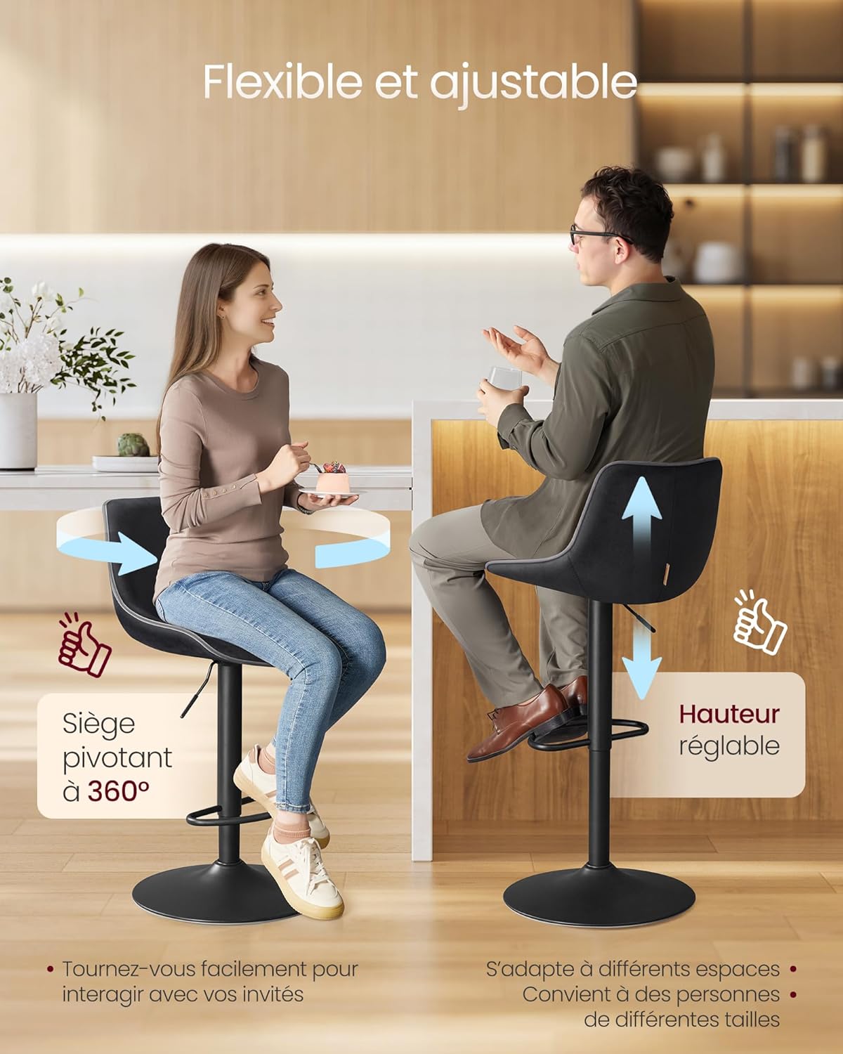 Thumbnail 4 de VASAGLE LJB188B01 Tabouret de bar réglable 45 cm