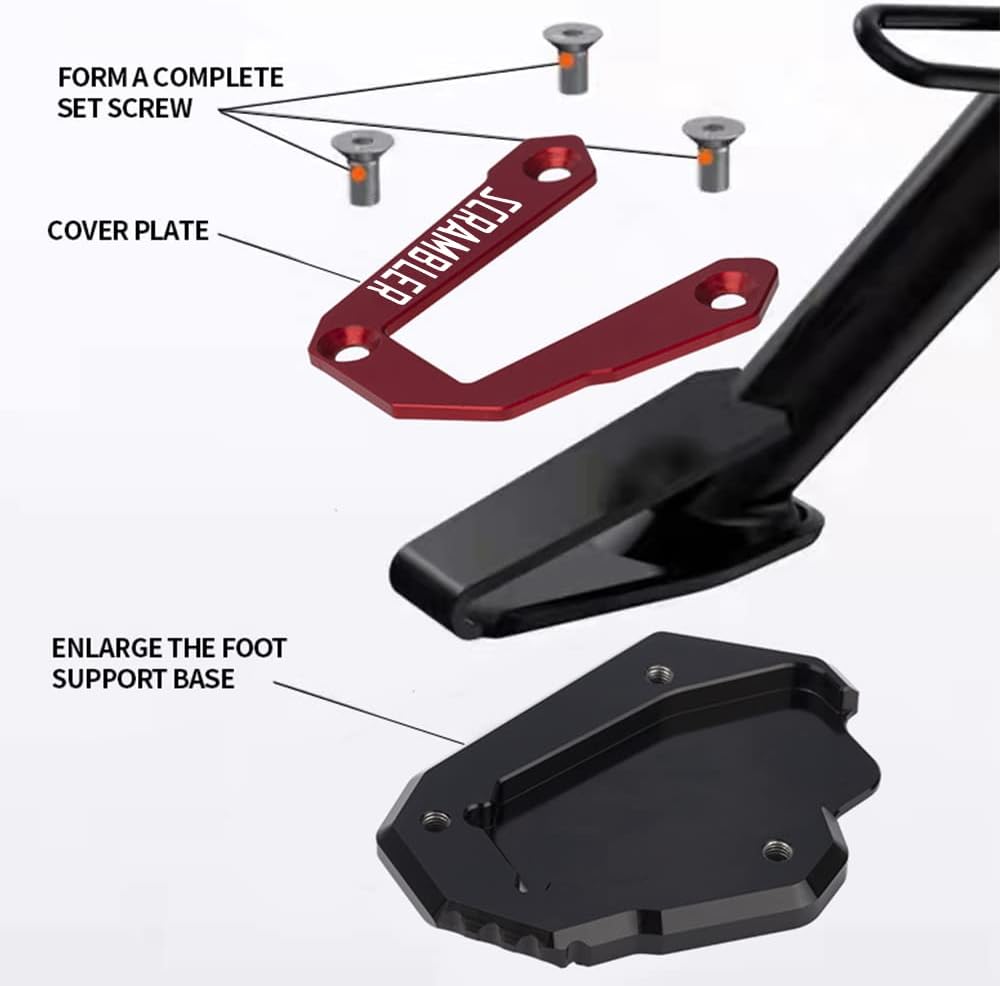 Detalle de Modeer Estensione CNC per Cavalletto Laterale Ducati Scrambler 1100 (2017-2023) – Nero/Rosso