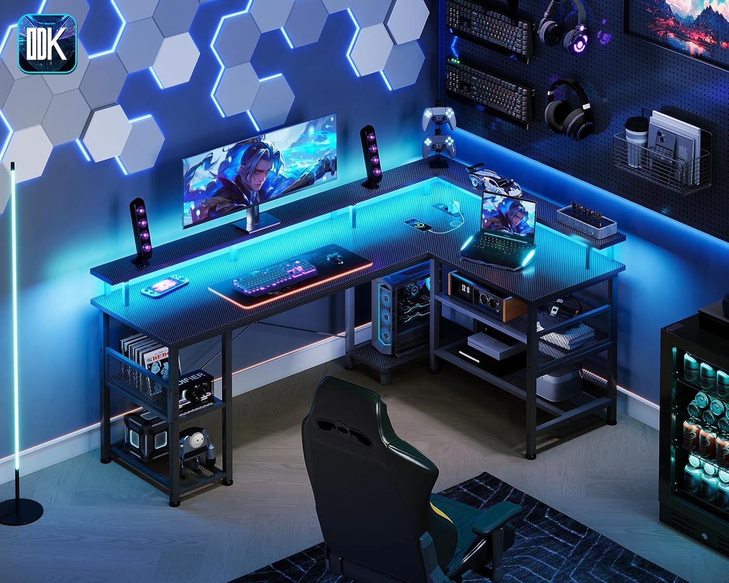 Thumbnail 1 de ODK Gaming Tisch mit LED, 150×102 cm – reversibel mit 2 Steckdosen & 2 USB-Ladeanschlüssen