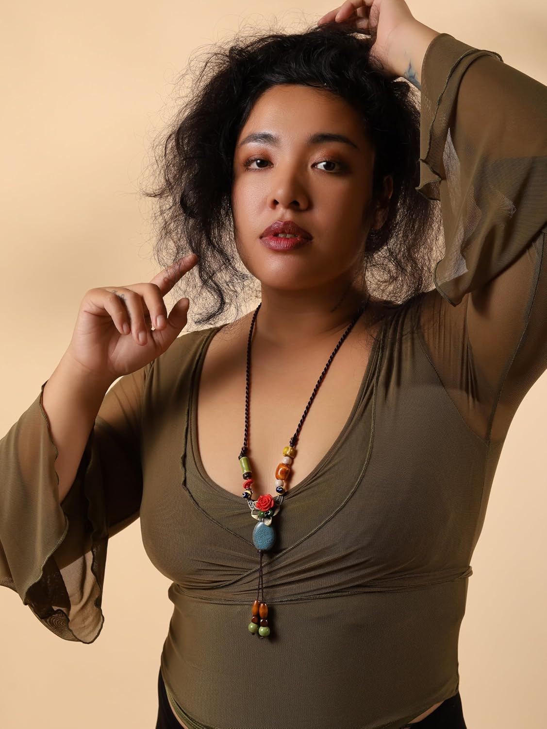 Thumbnail 6 de MINACHI Crescent Moon Lariat Necklace with Ceramic Beads