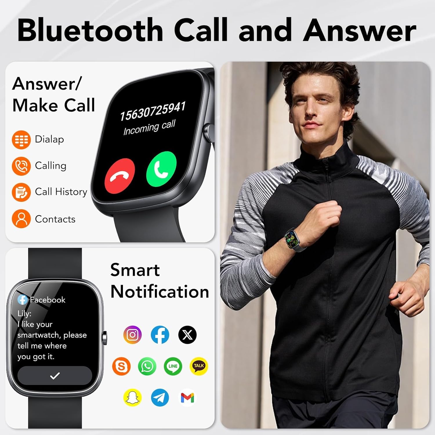 Thumbnail 1 de Smartwatch Uomo Donna 1.91'' con chiamate Bluetooth e AI, fitness tracker SpO2, sonno e 115+ sport (IP68) nero