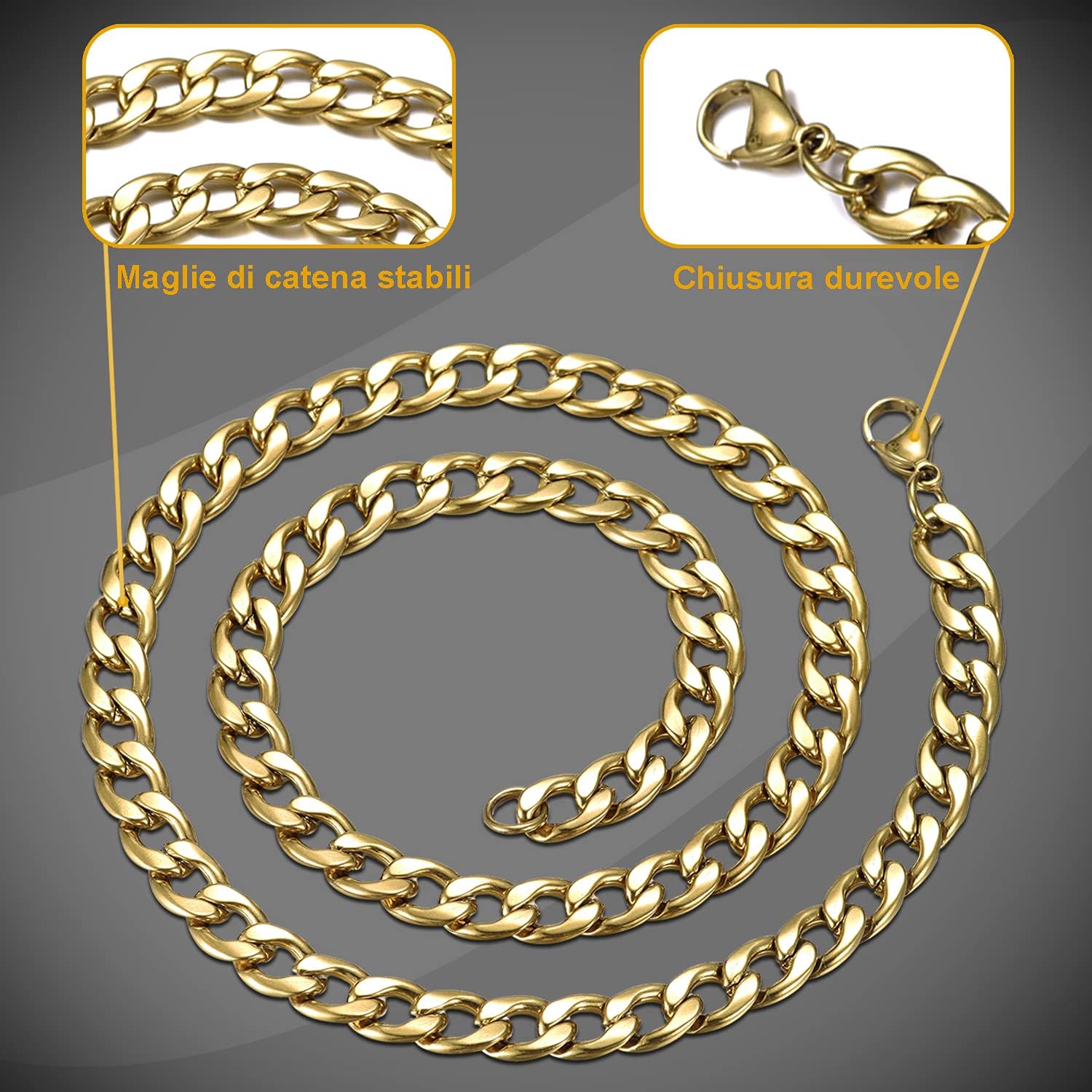 Thumbnail 5 de DonDon Collana Uomo Acciaio Inox 316L oro 50 cm