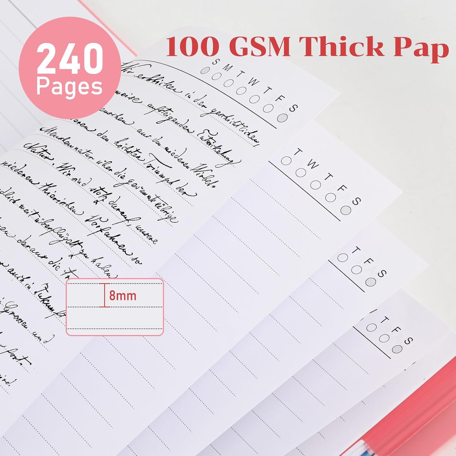 Detalle 2 de MOFELON A4 Notebook with Dividers – Pink, 240 Pages, 100gsm, PVC Hardcover