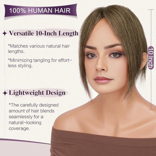 Detalle de RUWISS topper de cabello humano mujer con clips, sin flequillo, castaño con reflejos rubios