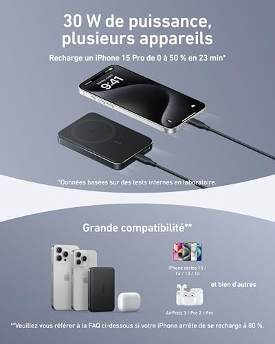 Detalle de Anker MagGo Batterie Externe MagSafe Qi2 15W 10000 mAh – Puissance compacte pour iPhone 17 Pro