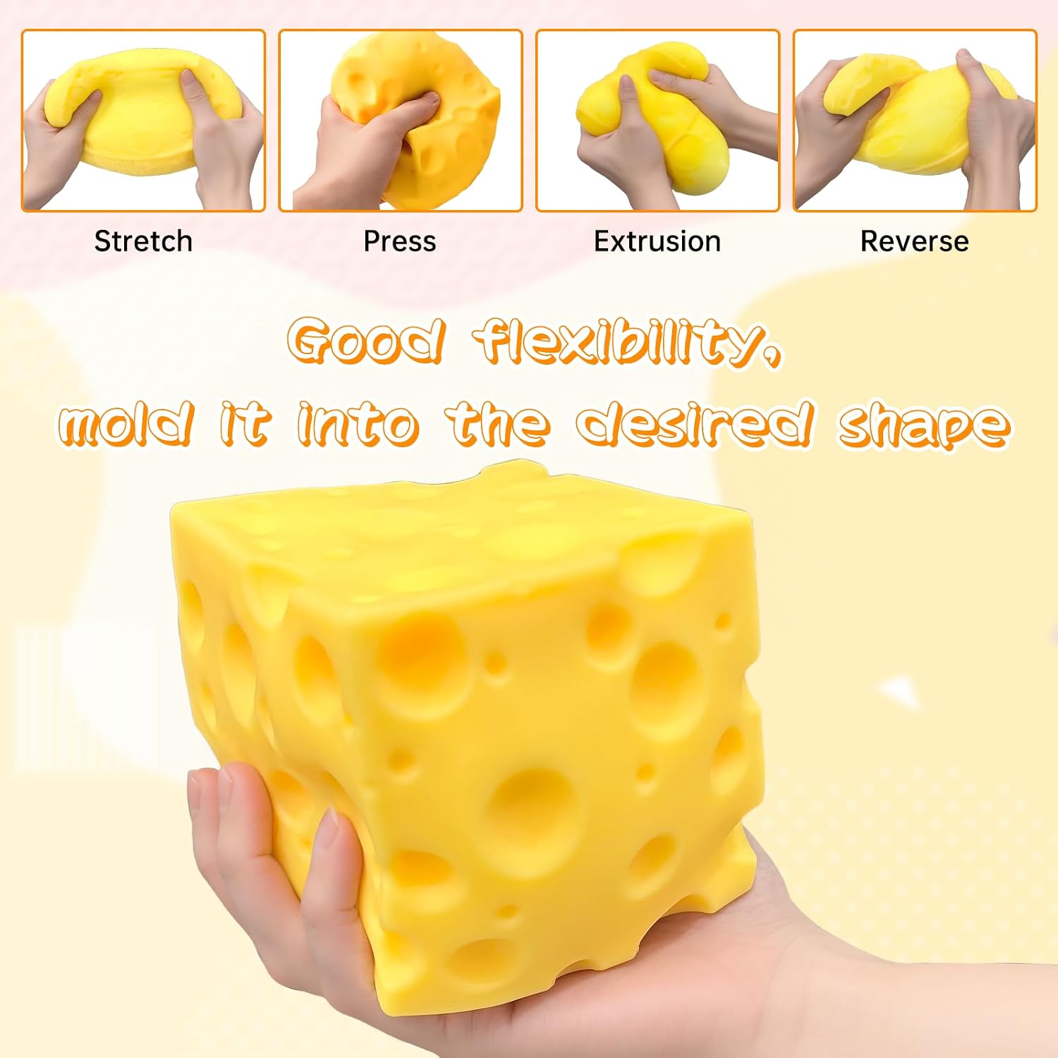 Detalle 1 de IKKAB Big Cheese Squishy Stress Ball, 3.9-Inch BPA-Free TPR, Slow Rebound