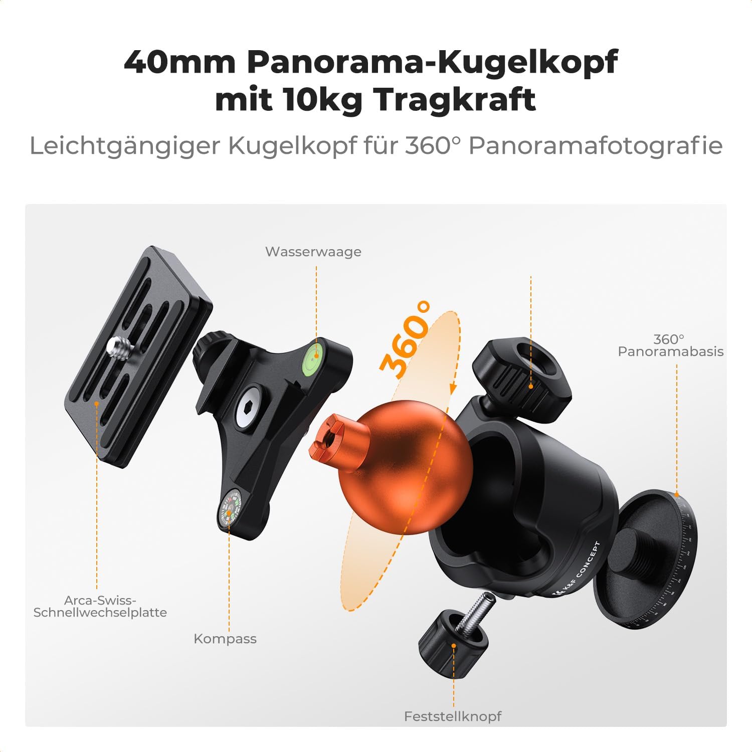 Thumbnail 2 de K&F CONCEPT 163CM Reisestativ mit Kugelkopf – Aluminium-Triphod für DSLR & Smartphone