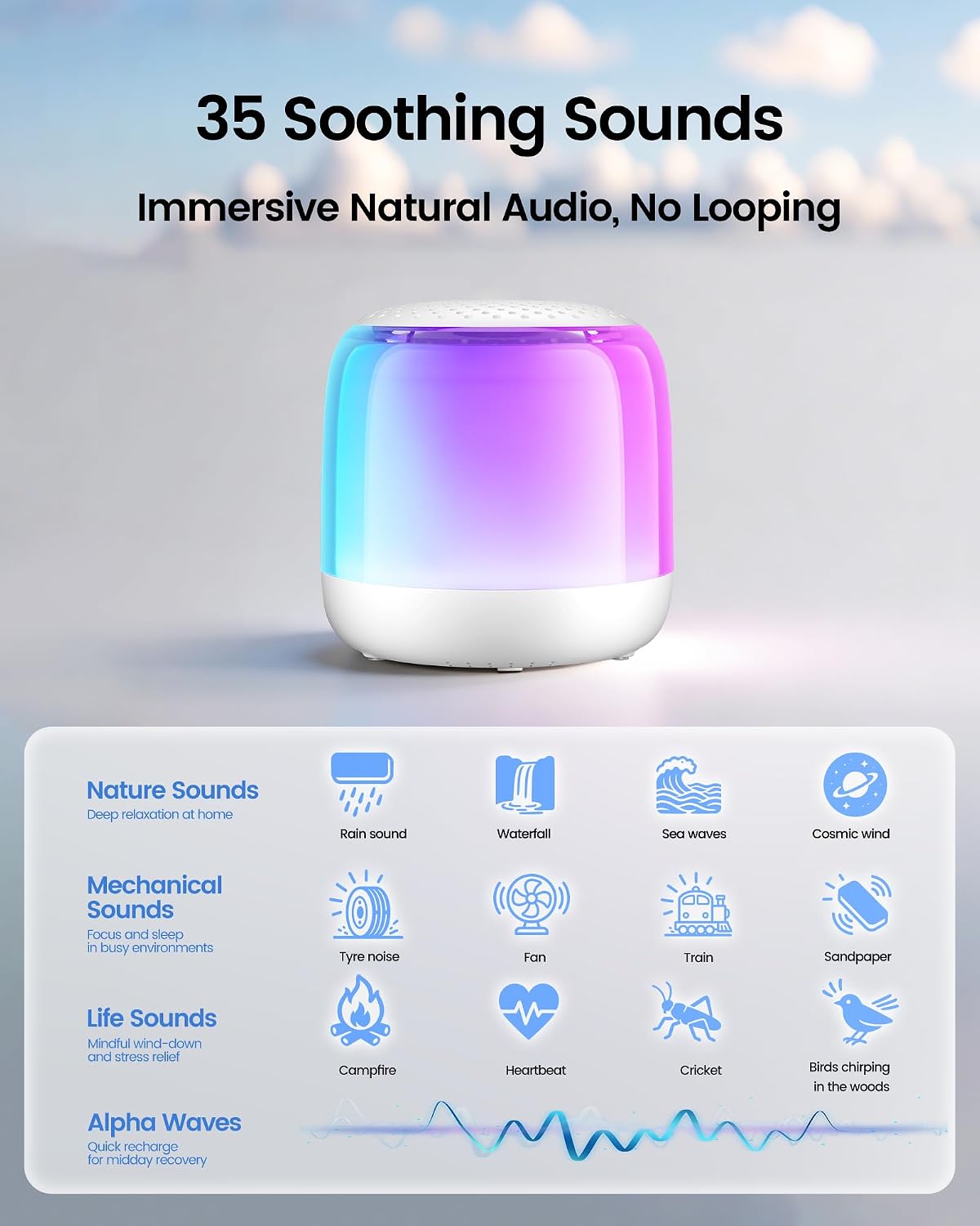 Thumbnail 1 de Glocusent Nano-Glow White Noise Machine: 35 Sounds, Travel Light with Night Light