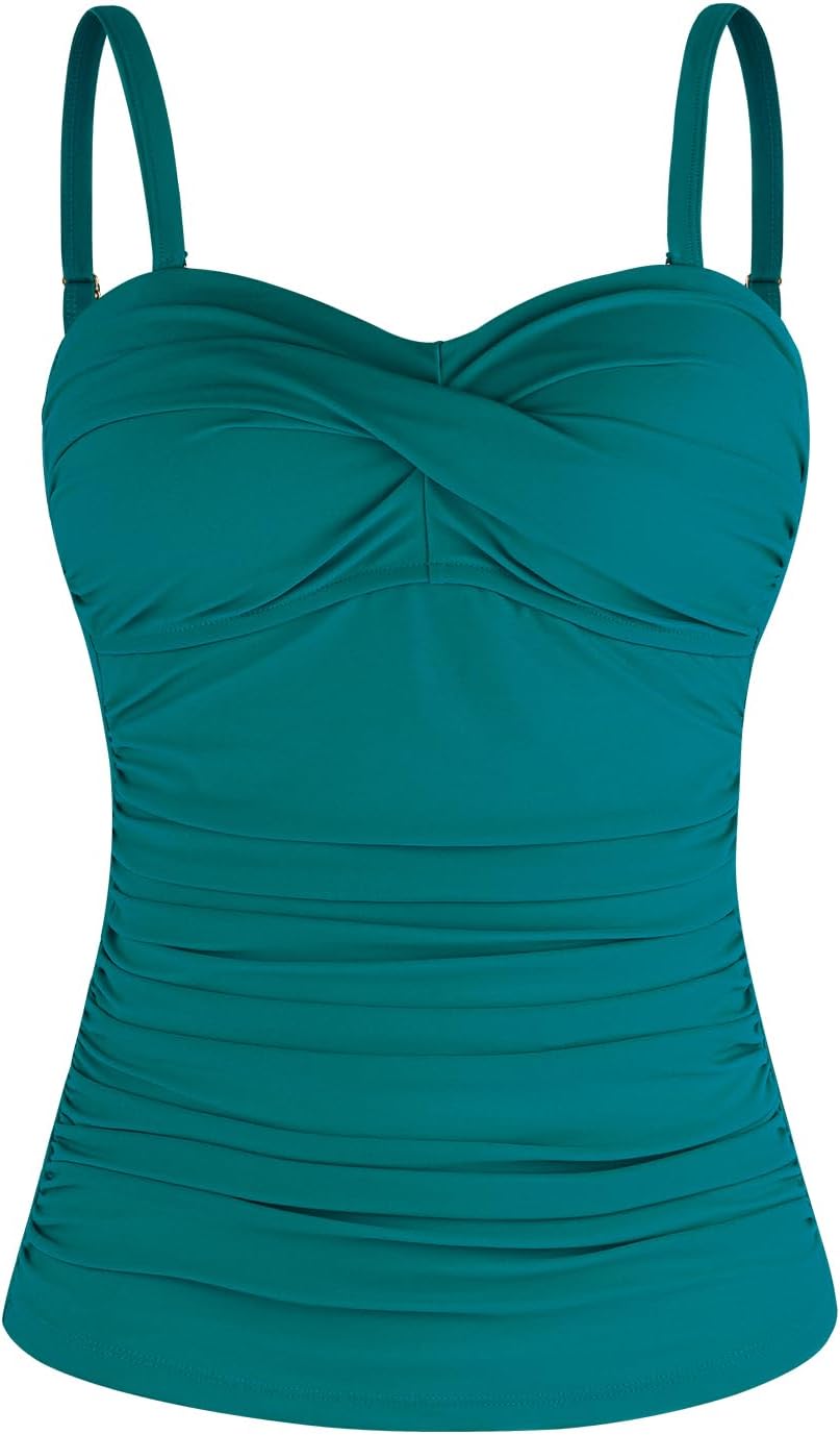 Thumbnail 6 de Ocean Blues Women's Twist Bandeau Swimsuit Top - Ruched Tummy Control Tankini Top (Top Only)