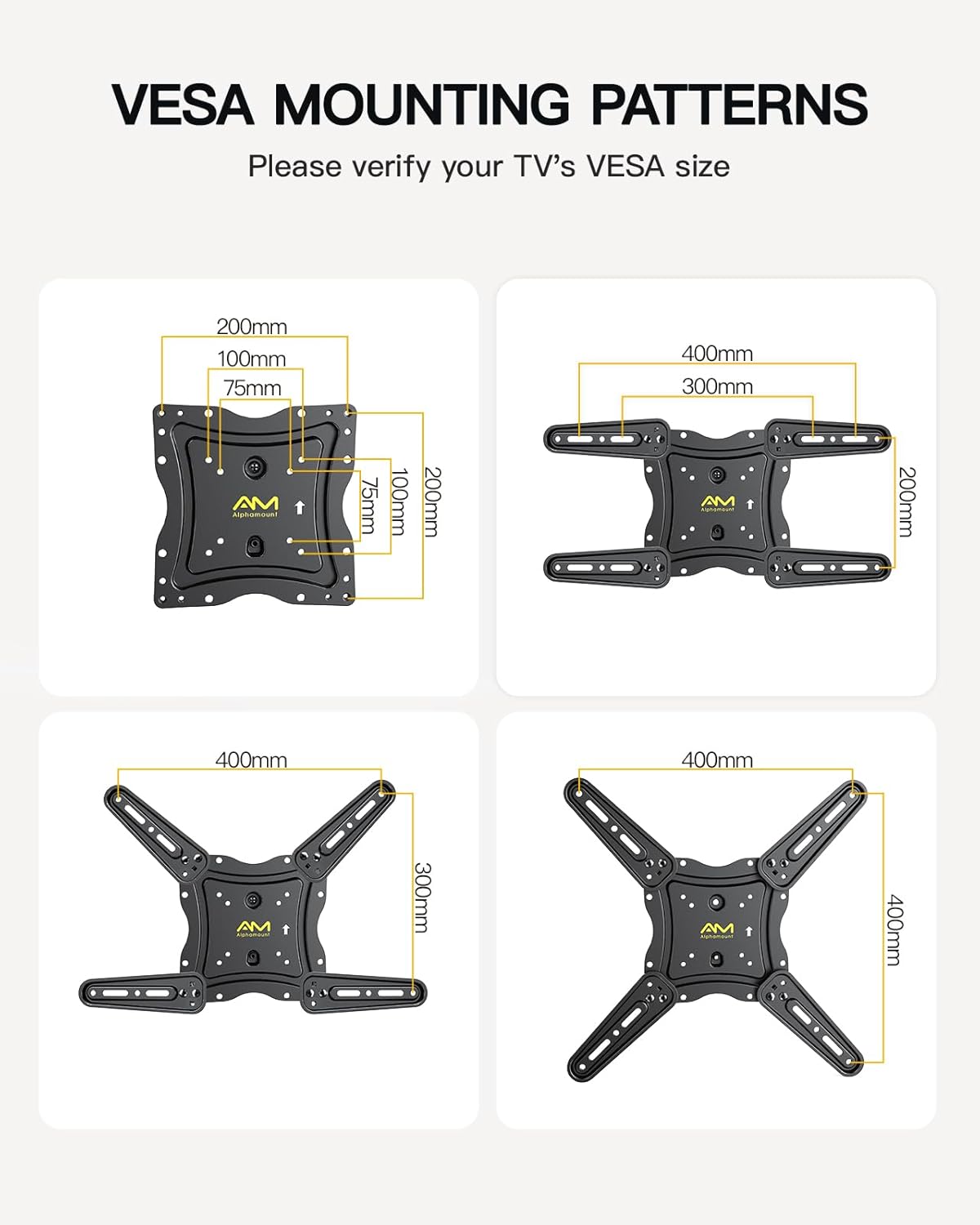 Thumbnail 6 de Alphamount Support mural TV inclinable et orientable pour écrans 26 à 60 pouces (VESA jusqu’à 400x400, 35 kg max)