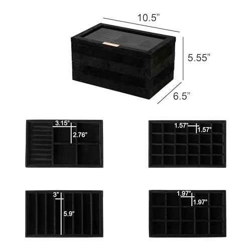 Detalle de Frebeauty Organizador de joyas 5 en 1 apilable con tapa de cristal