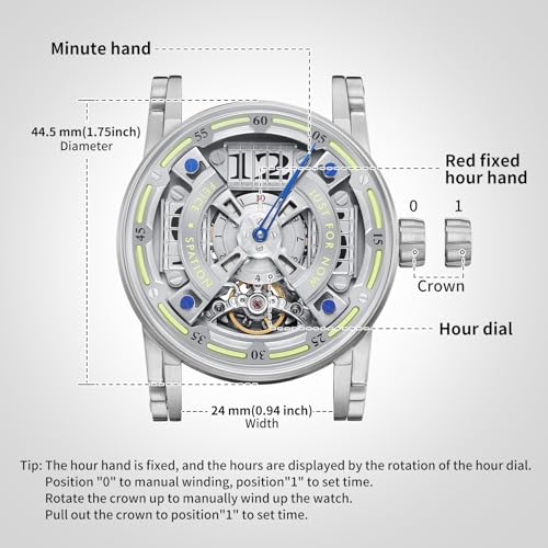 Detalle de FEICE Montre Analogique Automatique Squelette pour Homme - Ø44,5 mm, bracelet silicone bleu
