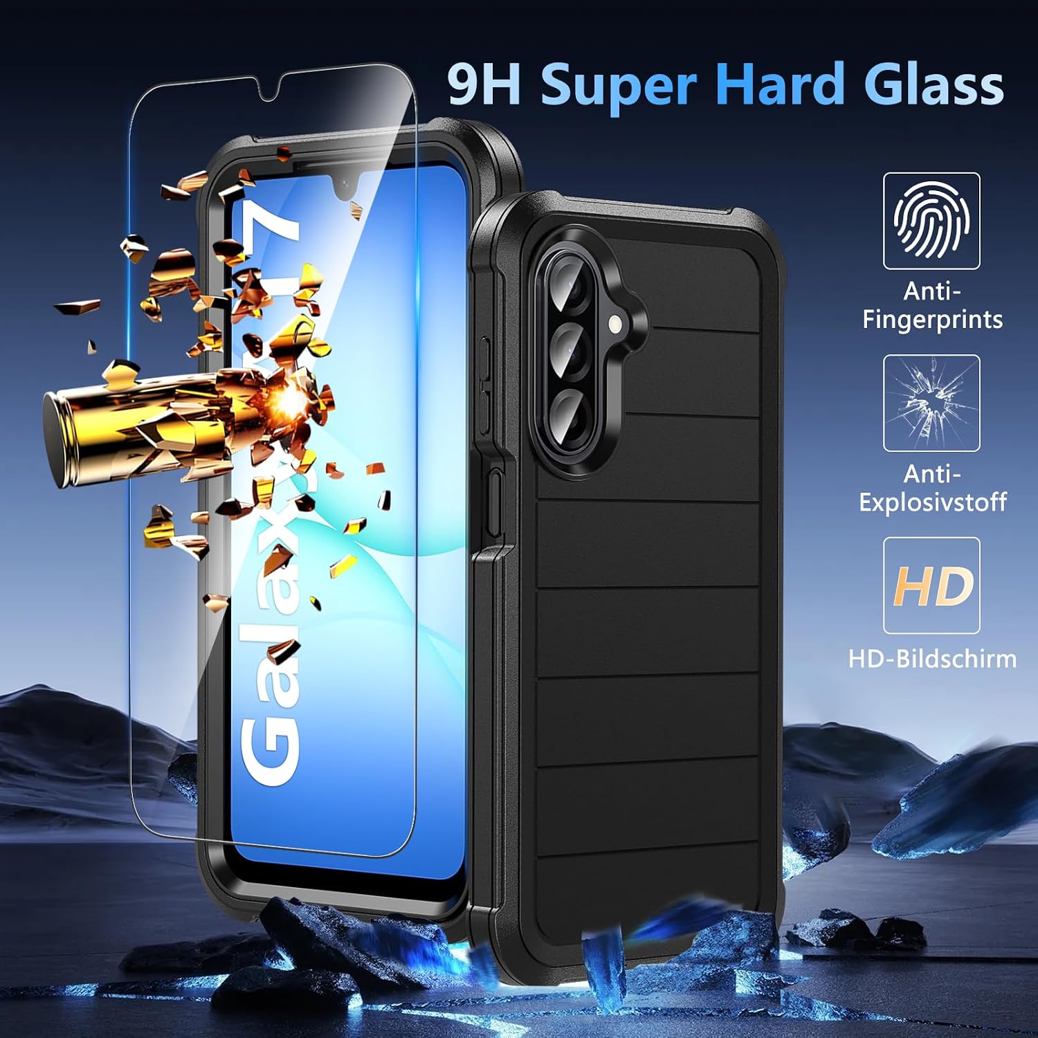 Detalle de Hensinple Heavy-Duty Case with Screen Protector for Samsung Galaxy A17 5G (Black)