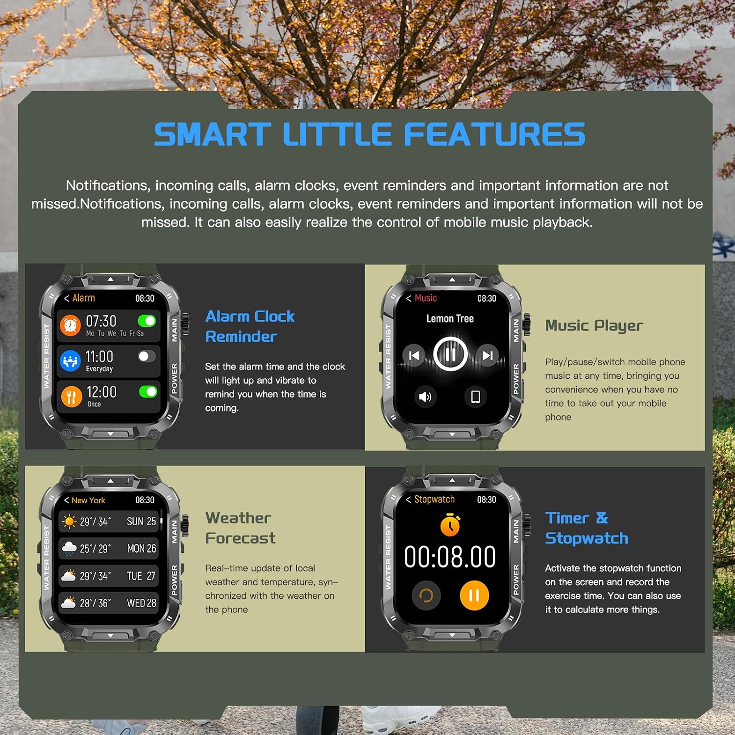 Detalle de Military Smart Watch for Men (1.96-inch) in Military Green with Call, Fitness, Blood Oxygen & Sleep
