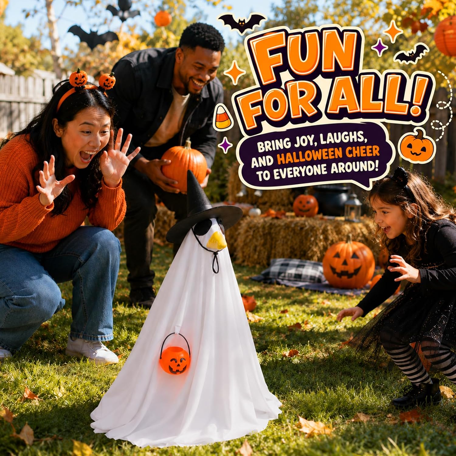 Thumbnail 6 de Bigwish BW-23efu-gui01 Halloween Porch Goose Outfit with Ghost Cloak and Witch Hat