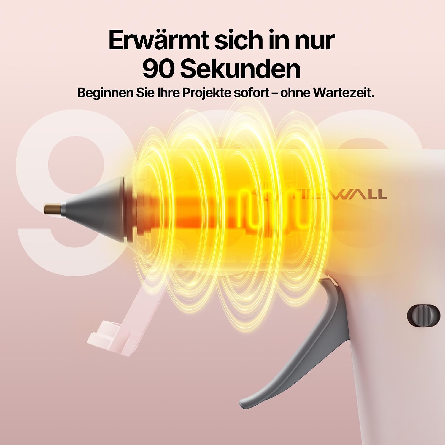 Detalle de Tilswall Kabellose Heißklebepistole – Mini, 2000 mAh Akku, 170 °C, 40–60 min Laufzeit, 20 Klebestifte, Rosa