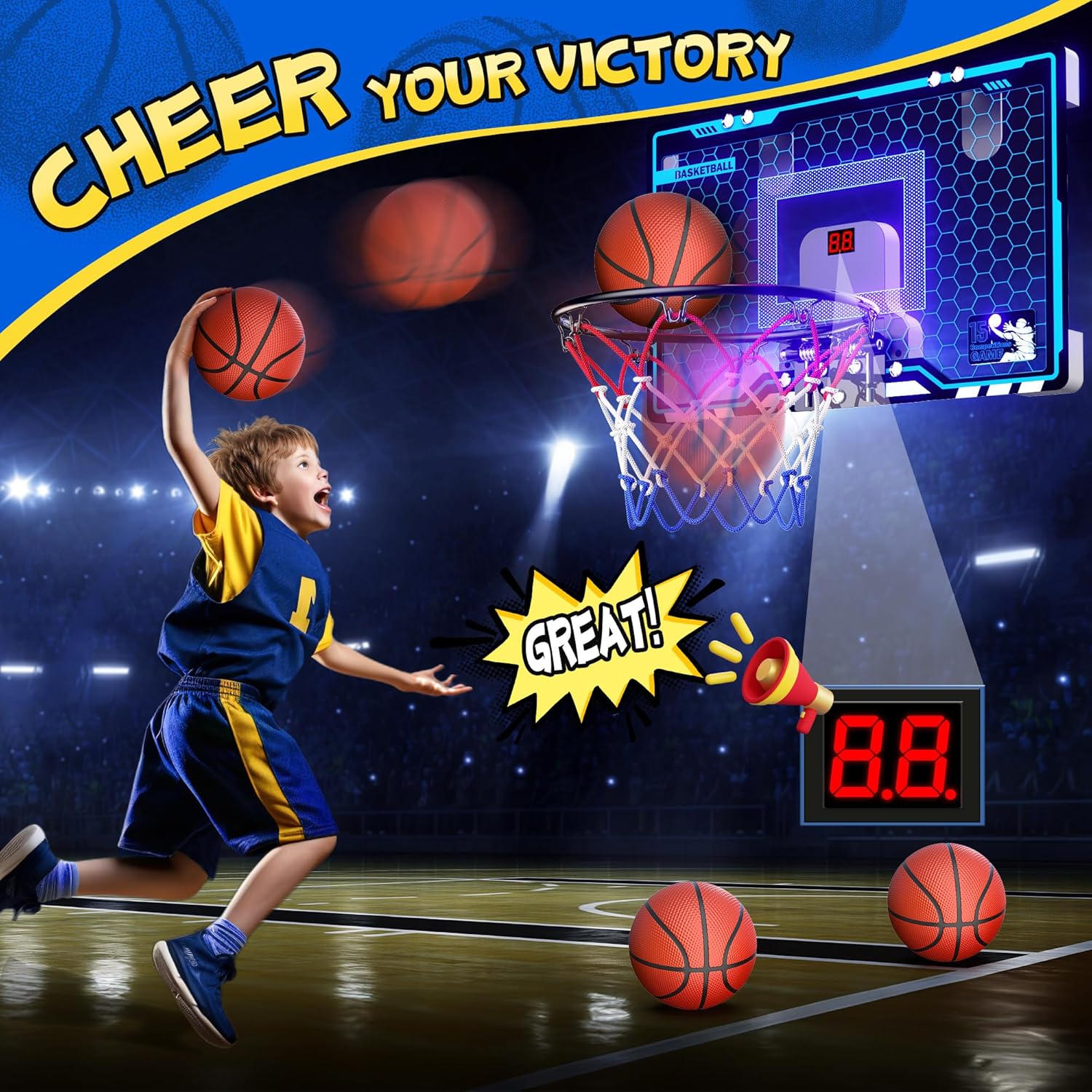Detalle 2 de HopeRock Indoor Mini Basketball Hoop with LED lighting