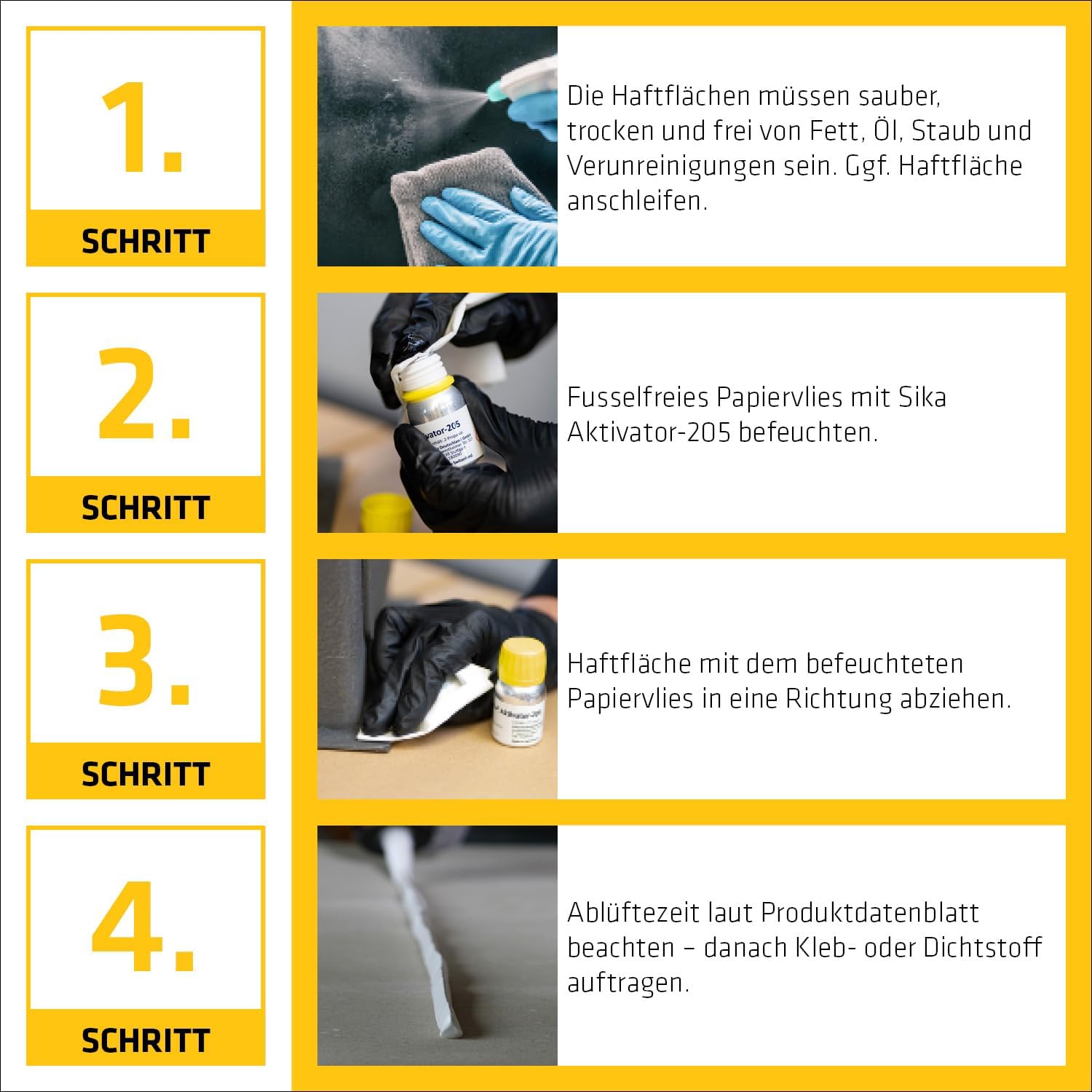 Detalle de Sika Aktivator-205 Transparent: Haftreiniger auf Lösemittelbasis für nicht poröse Untergründe (250 ml)