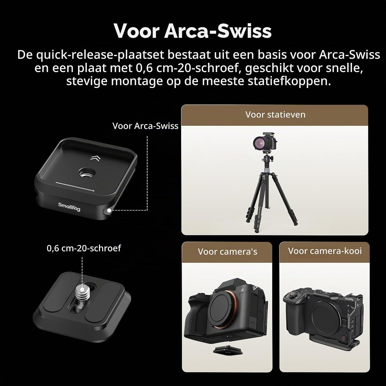 Detalle de SMALLRIG 5898 verticale Arca-Swiss-snelspankit met dubbele vergrendeling