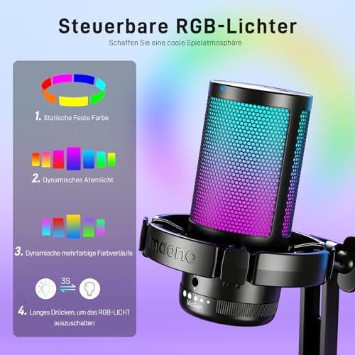 Thumbnail 3 de MAONO Microfono Gaming RGB USB con Cancellazione del Rumore e Controlli Semplici per Streaming e Podcast