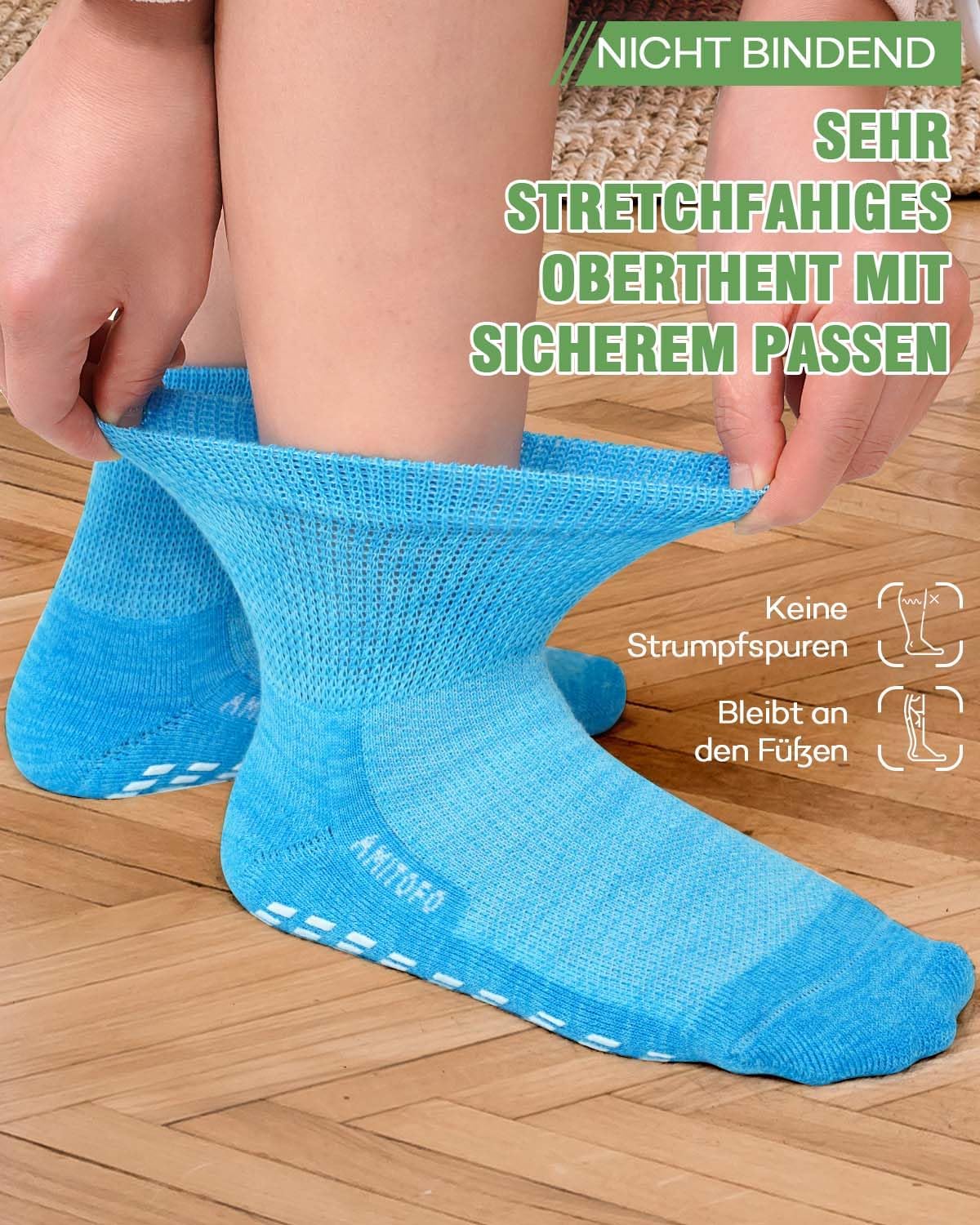 Detalle 2 de ZFSOCK Diabetiker Socken Bambus Stoppersocken ohne Gummibund & Naht – extra weit mit Anti-Rutsch