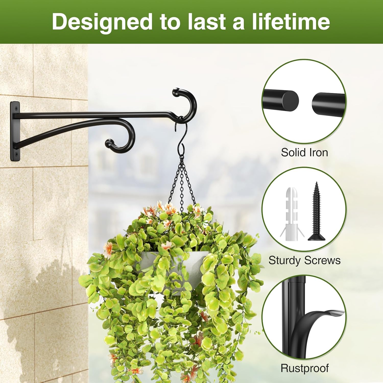 Detalle de 30cm Plant Hanger Hook (2 Pack) – Outdoor & Indoor Metal Brackets, Black