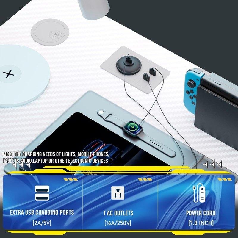 Detalle 2 de Mesa Gaming GTPLAYER L 120x80 Enchufe USB Estantes Blanco