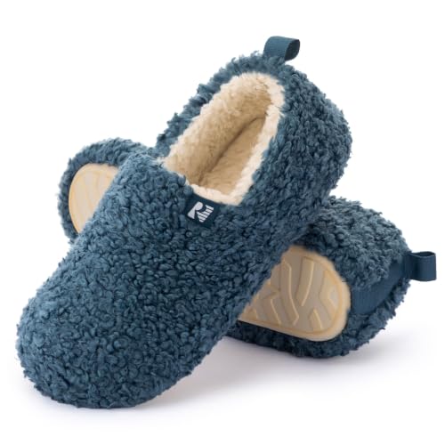 Detalle de RockDove Women's Faux Shearling Closed-Back Slippers, UK 6, Lake Blue, Memory Foam