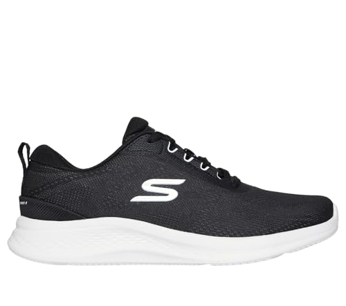 Detalle de Skechers Skech-Lite Pro 2.0 Everyday Pace para mujer: tenis veganos, lavables y con espuma viscoelástica en ribete blanco y malla negra