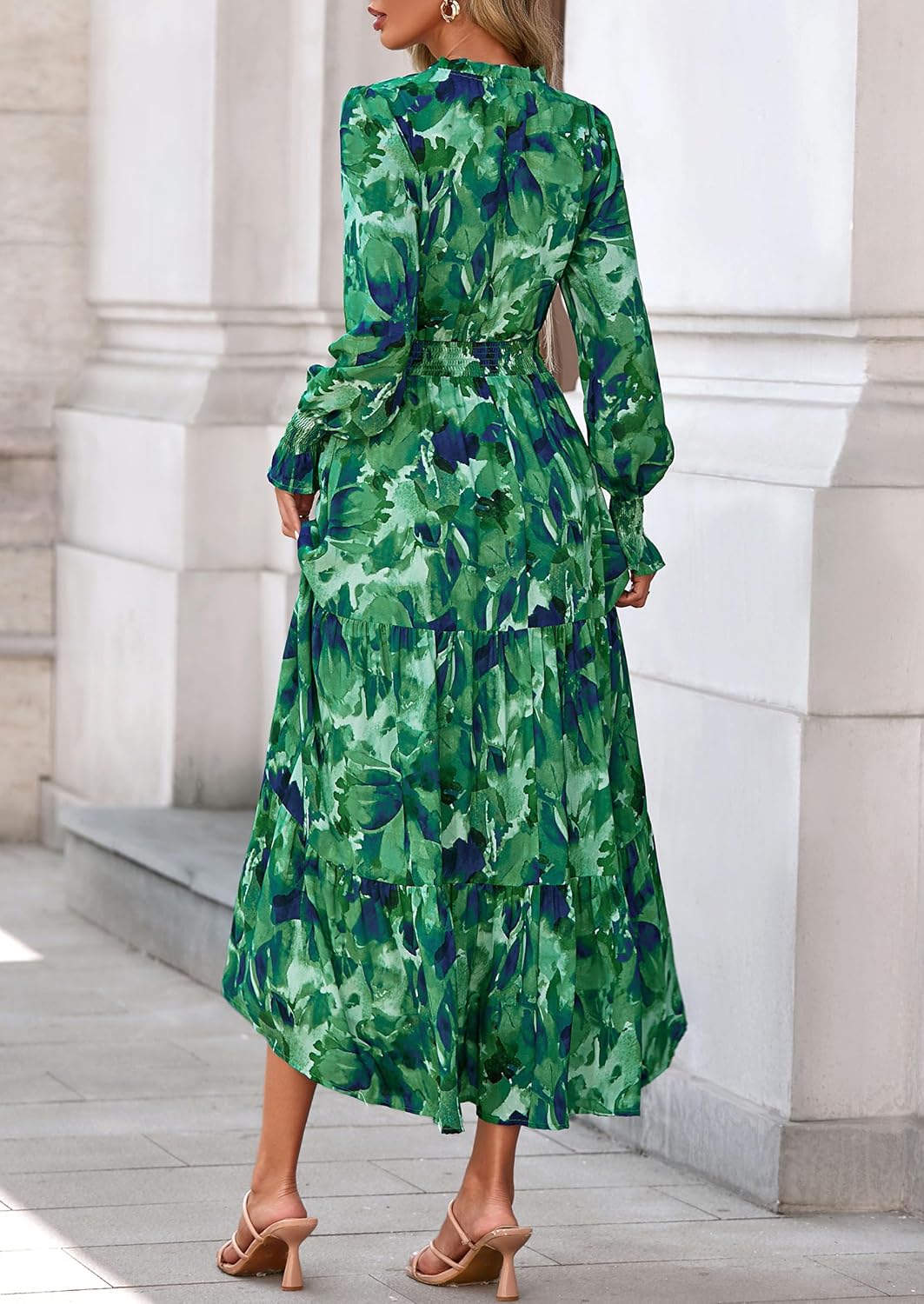 Thumbnail 5 de PRETTYGARDEN Women's Floral Maxi Dress: 2026 Fall Long Sleeve V-Neck Boho A-Line Maxi