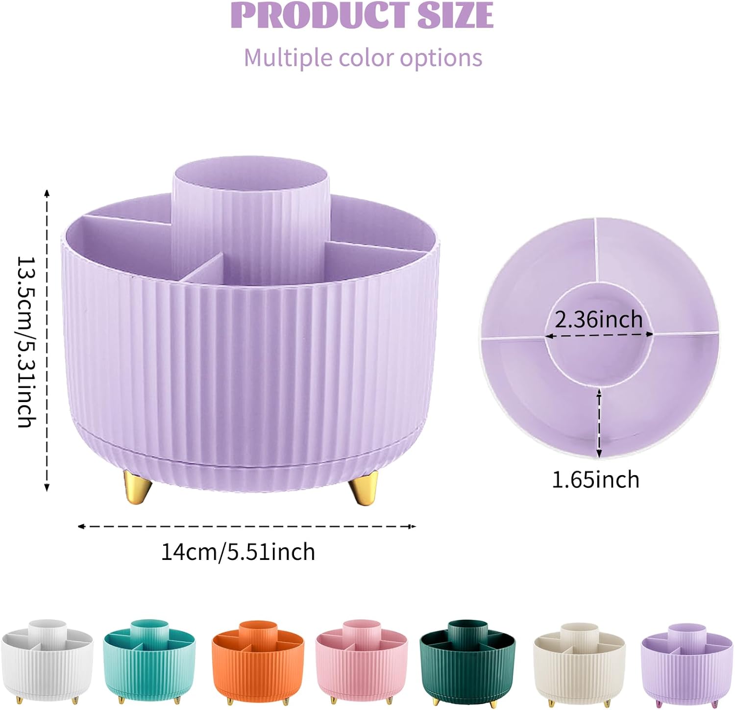 Detalle 2 de 360° Drehbarer Make-up Organizer mit 5 Fächern – Make-up & Pinselhalter in Violett