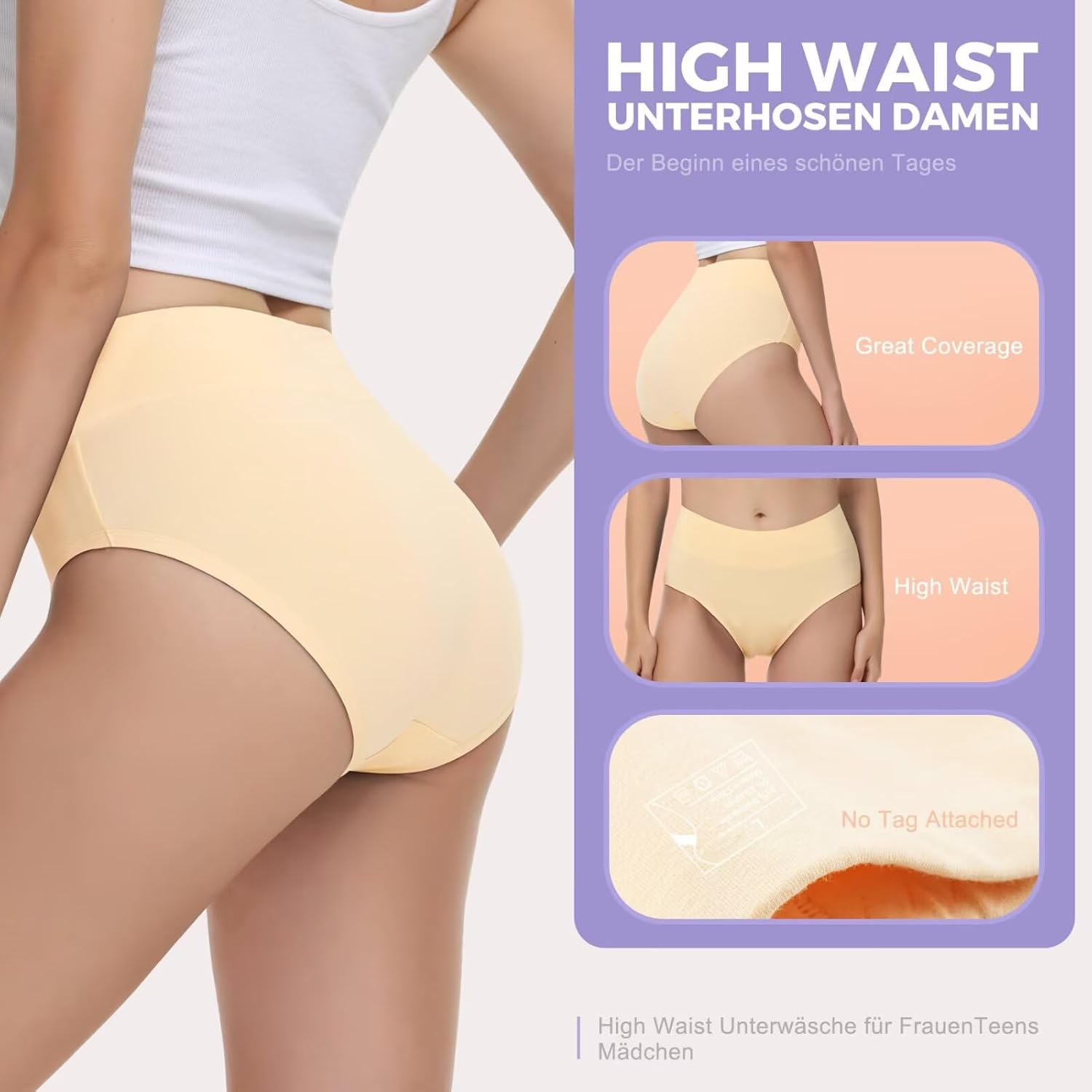 Detalle de IceReco Damen Unterhosen Baumwolle 5er Pack – Hohe Taille, atmungsaktiv und sanft zur Haut