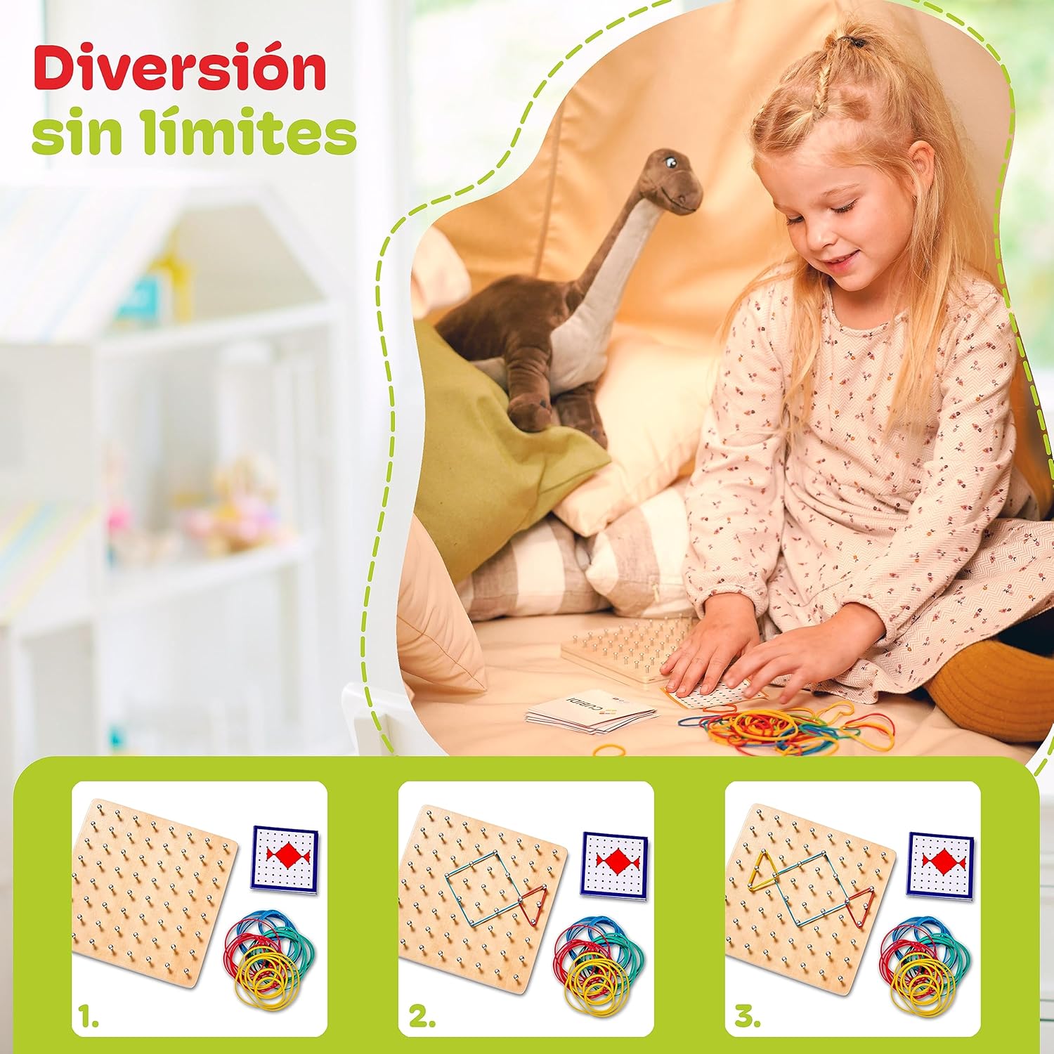 Detalle 2 de CUBIDI Geobard de Madera Montessori 34 tarjetas