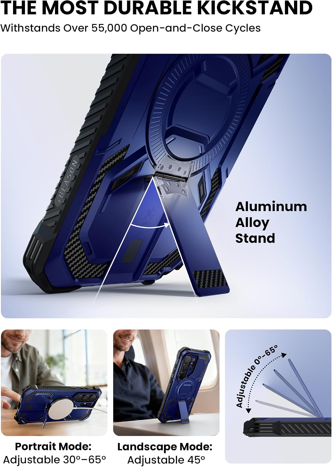 Detalle de i-Blason Armorbox Series MagSafe Case for Samsung Galaxy S26 Ultra (6.9-inch, 2026) with Adjustable Metal Kickstand and Built-In Screen Protector — Blue