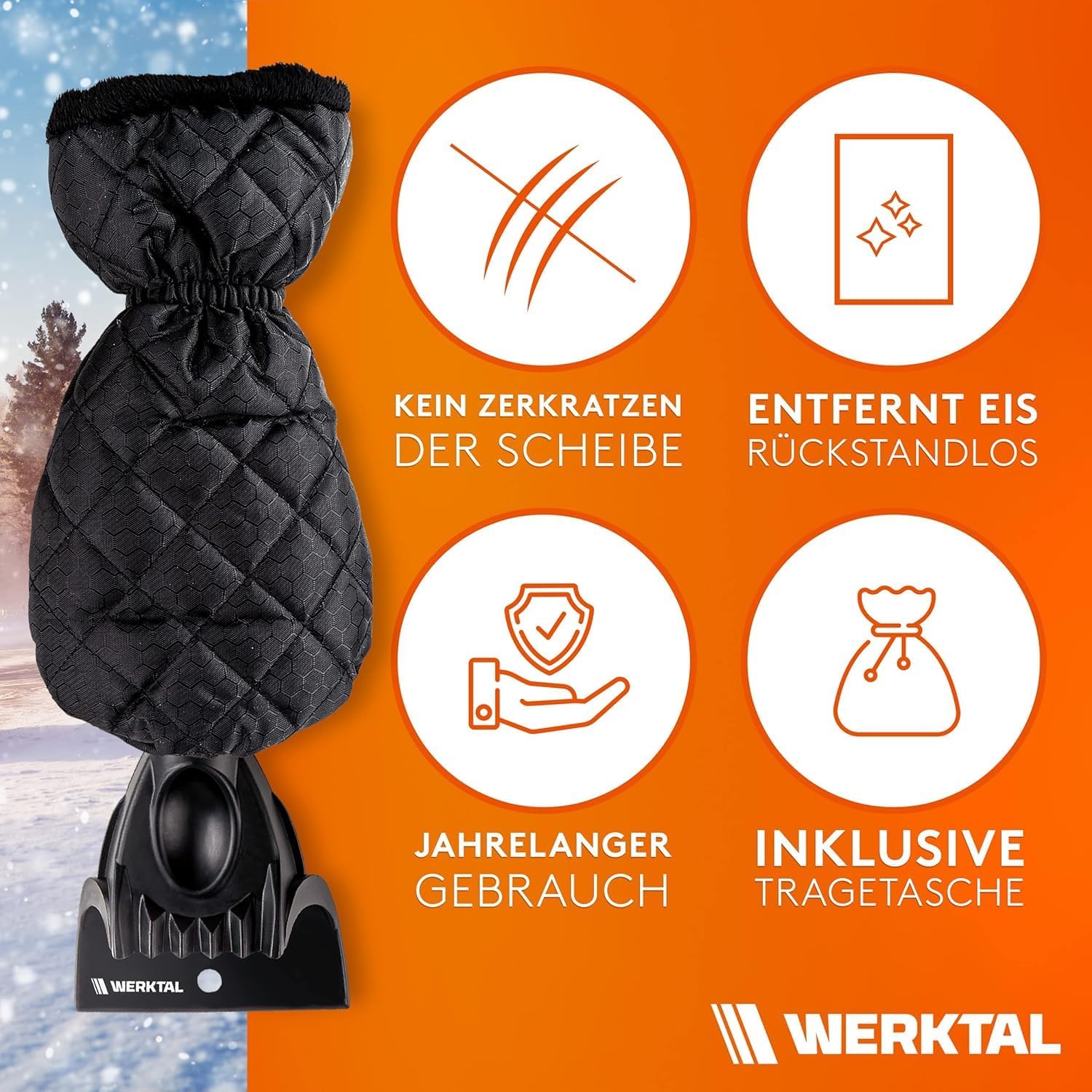 Detalle de WERKTAL Eiskratzer Auto – Wärmender Scheibenkratzer mit Handschuh, Eisbrecher und sicherem Griff