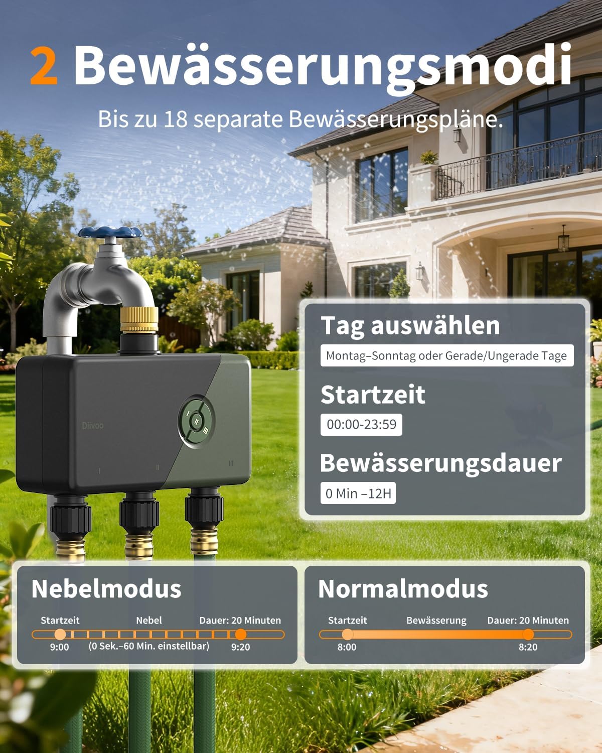Thumbnail 6 de Diivoo WLAN Bewässerungscomputer 3 Ausgänge