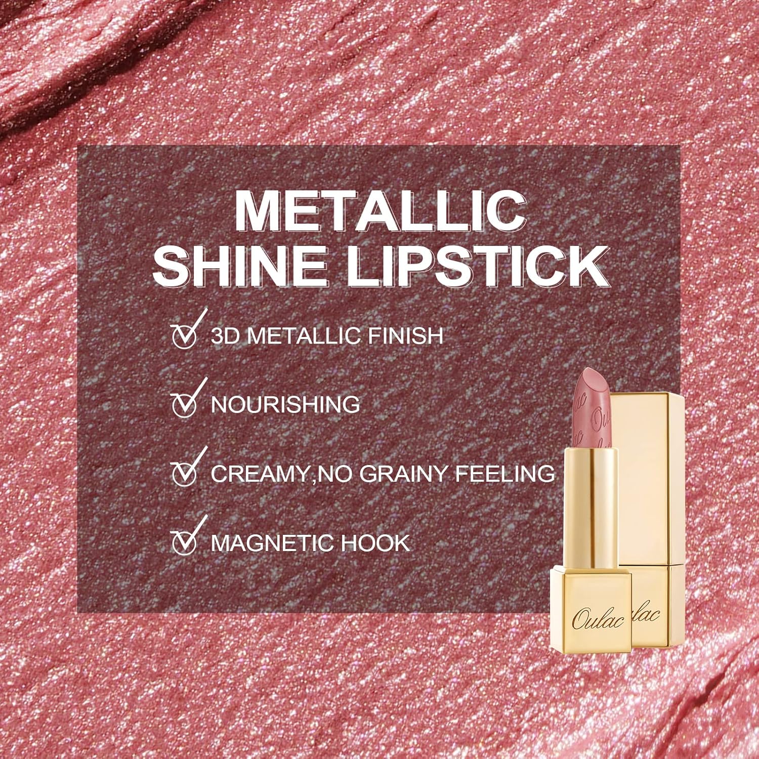 Thumbnail 4 de OULAC Lippenstift Metallic Glanz Finish „Baby Angel“ (13) – veganer Metallik-Glanz mit feuchtigkeitsspendendem, wasserfestem Tragegefühl