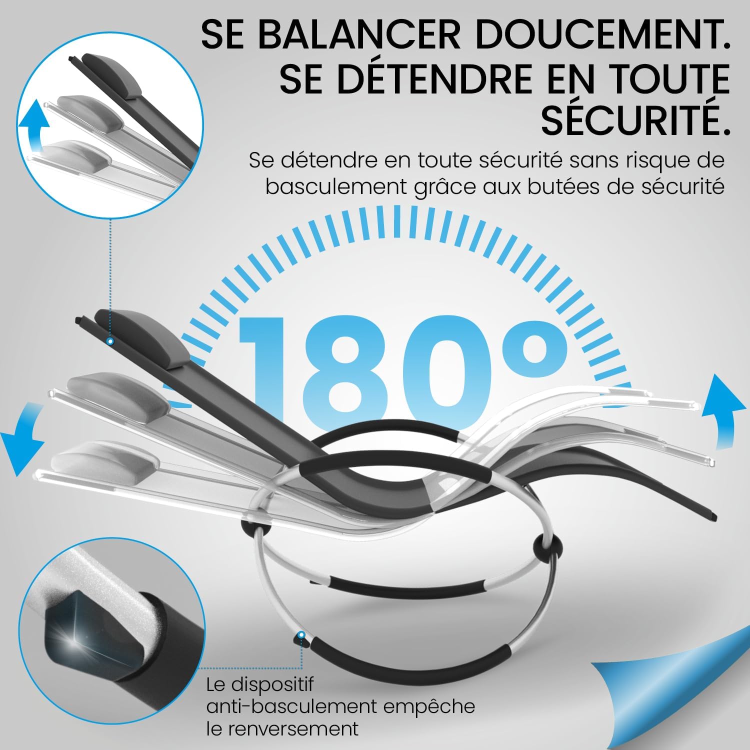 Detalle 2 de ELONEO Chaise Longue à Bascule Extérieure avec Pochette – confort zéro gravité et matière résistante