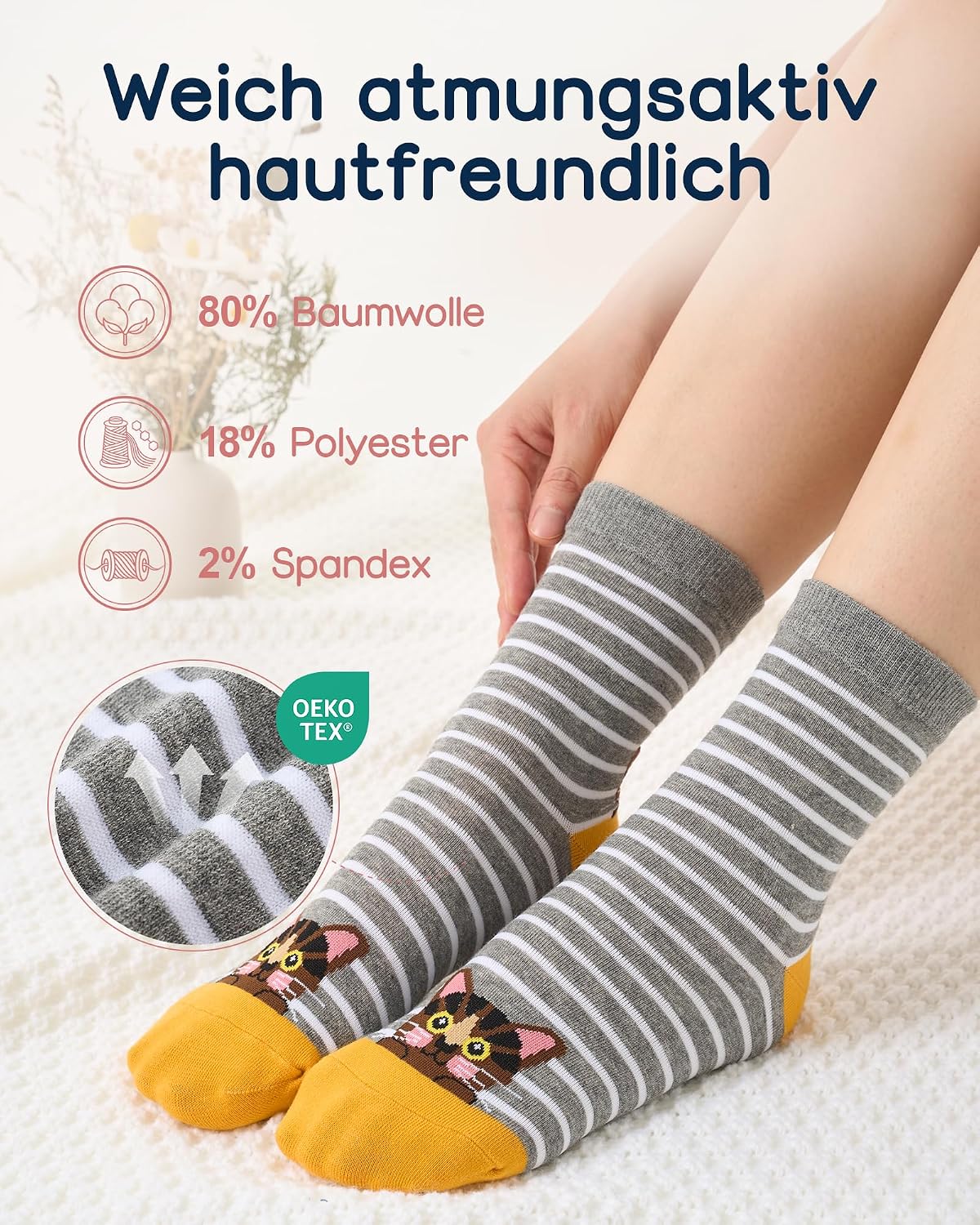 Thumbnail 3 de Veximora Women's Novelty Cat Socks, 5 Pairs, EU 35–42, 80% Cotton
