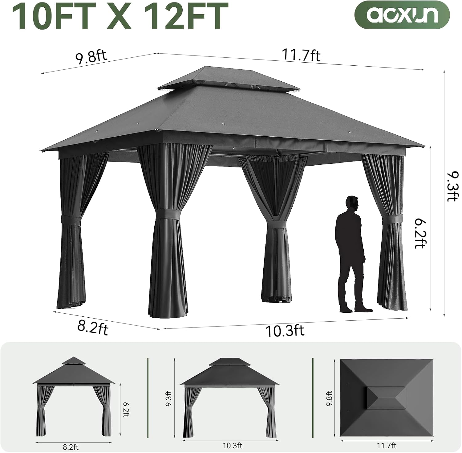 Detalle de Aoxun Gazebo Canopy 12' x 10