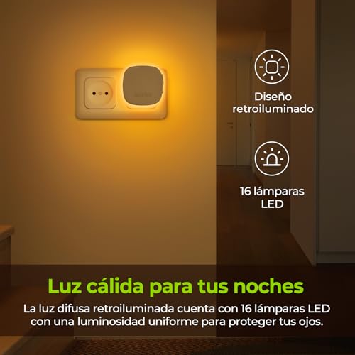 Thumbnail 1 de AUVON Luz Nocturna Infantil (2 Uds) con Sensor Movimiento y Sensor de Crepúsculo – Luz LED ámbar regulable