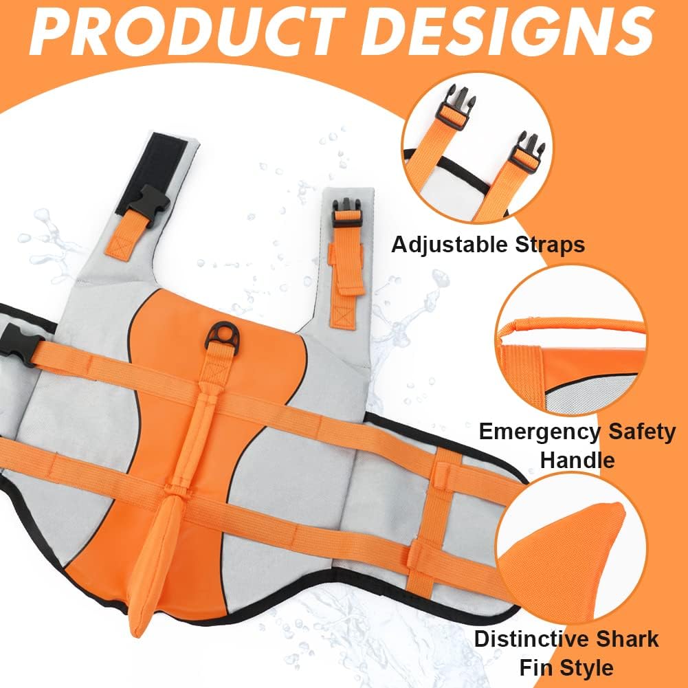 Detalle de EMUST Dog Life Jacket (M, Orange) – High Buoyancy with Easy-Grab Rescue Handle