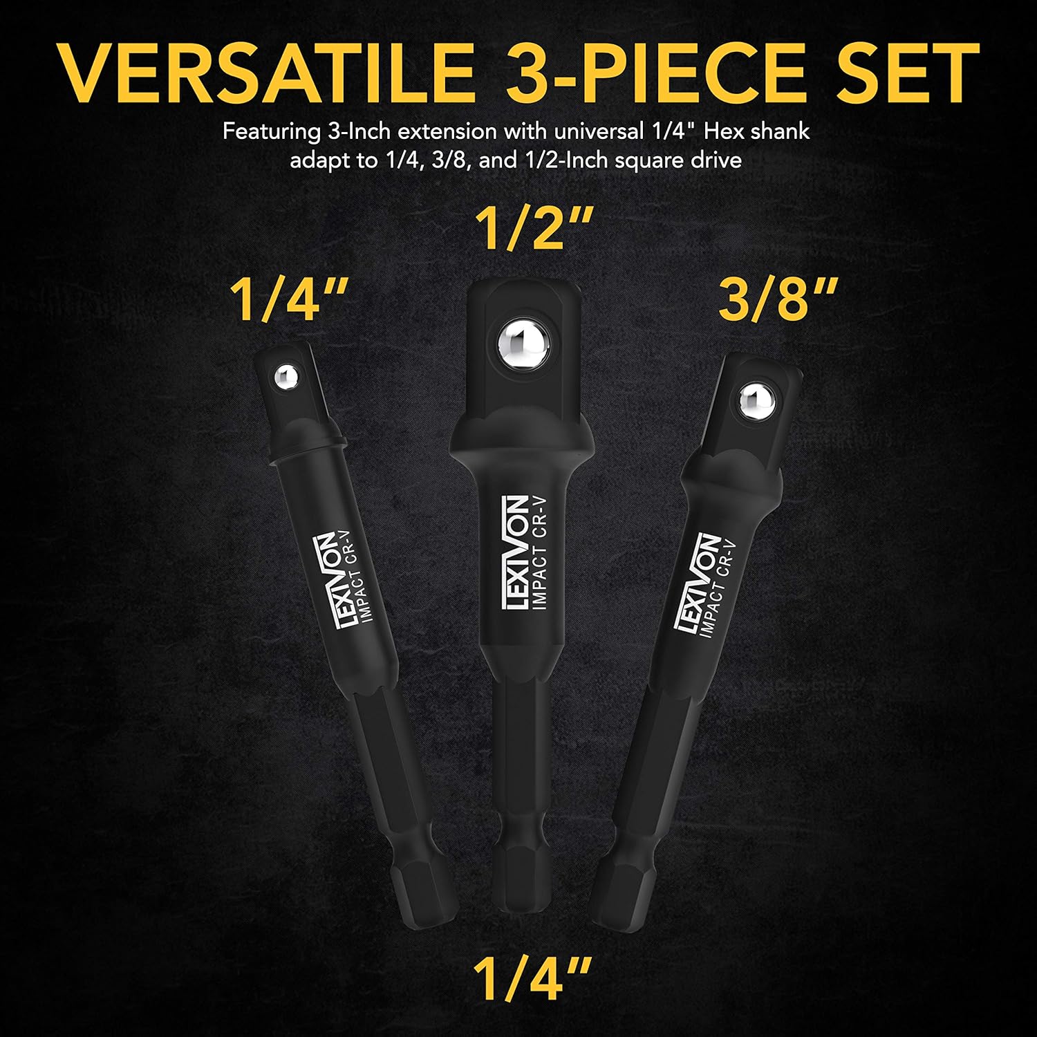 Detalle 2 de LEXIVON LX-105 6-Piece Impact Grade Socket Adapter Set with 3" & 6" Extension Bits (1/4", 3/8" & 1/2" Drives)