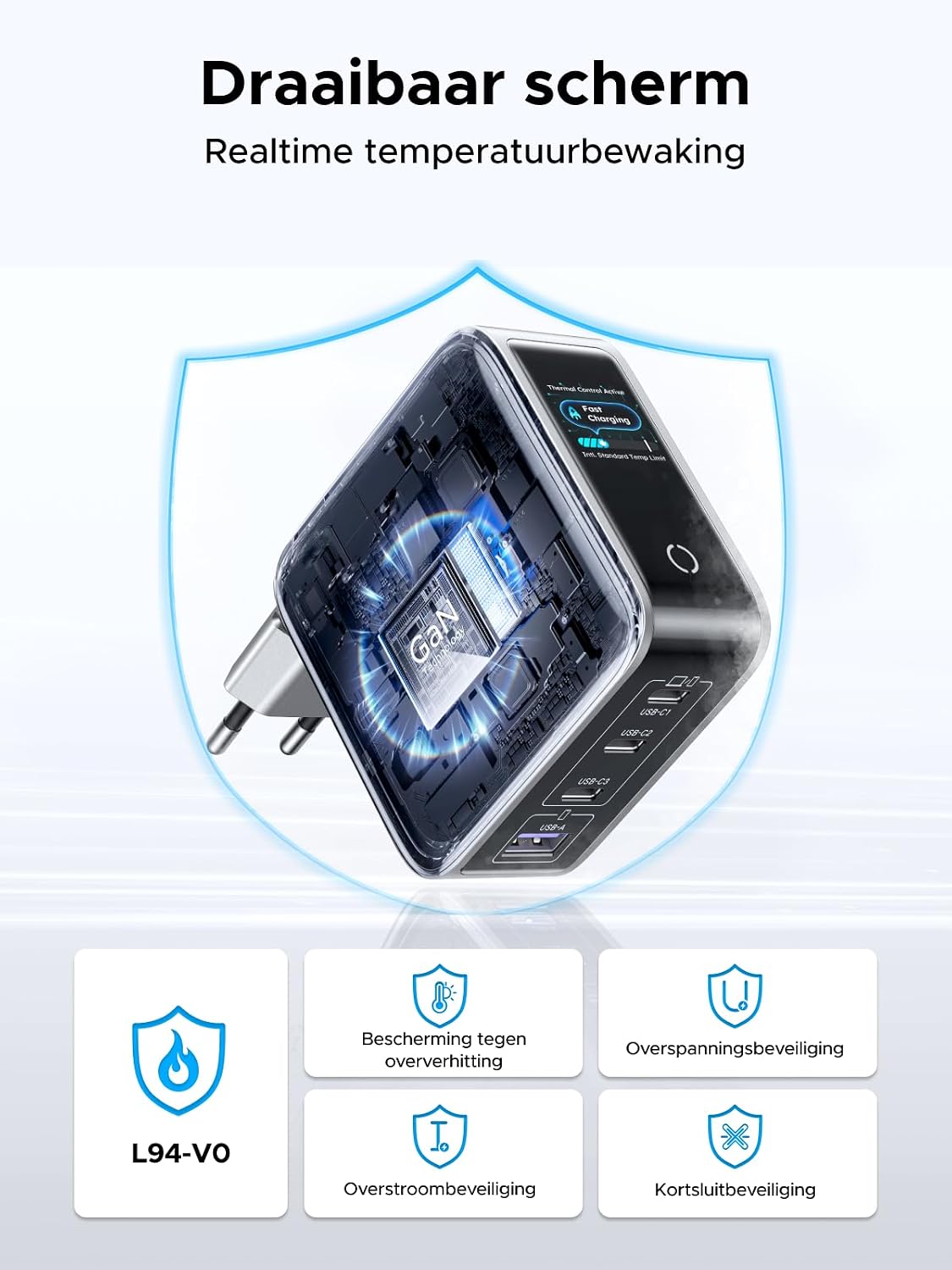 Thumbnail 6 de UGREEN Nexode Pro 100W USB-C-lader met 4 poorten en draaibaar display