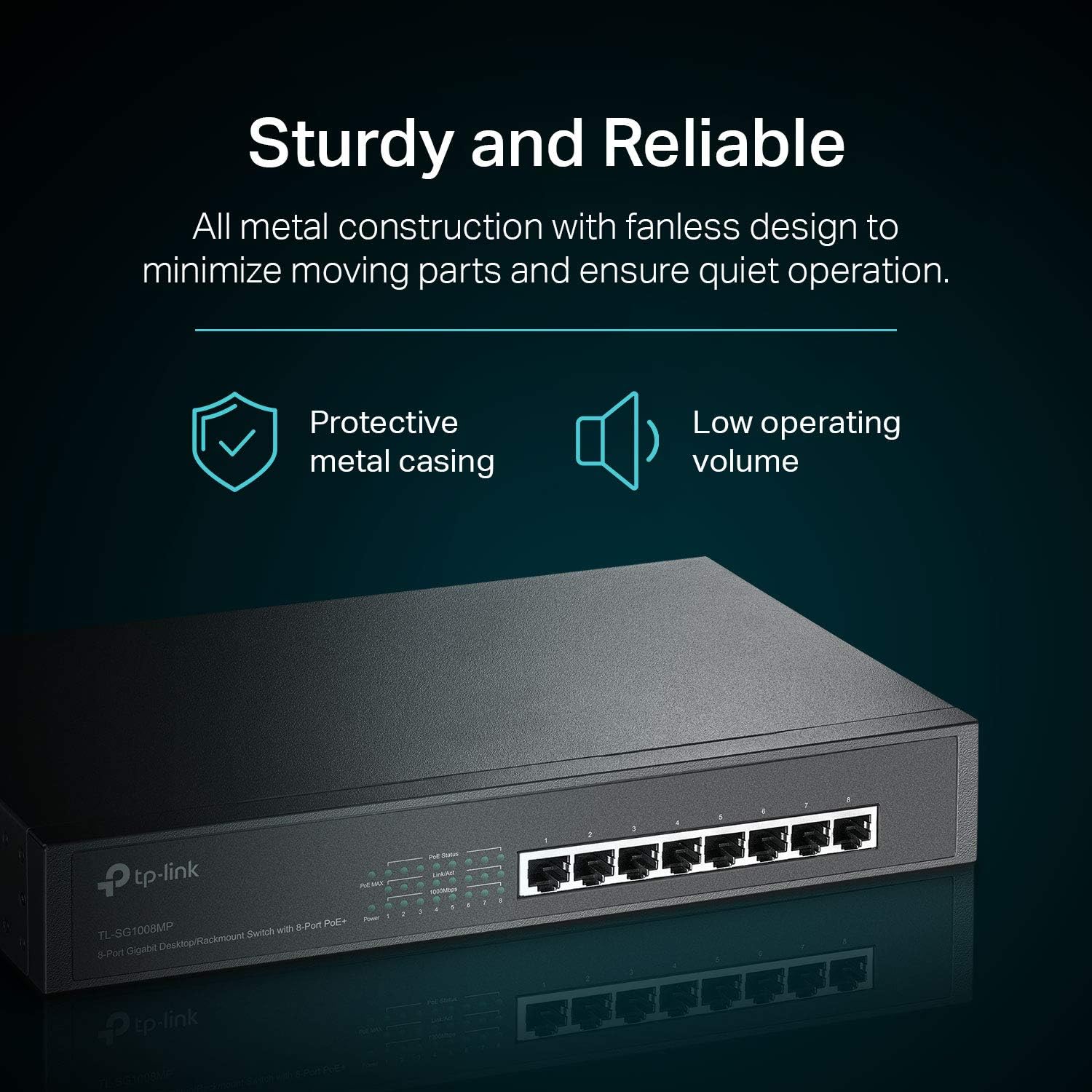 Detalle 2 de TP-Link TL-SG1008MP 8-Port Gigabit PoE Switch (8 PoE+ ports, 126W) with Plug-and-Play